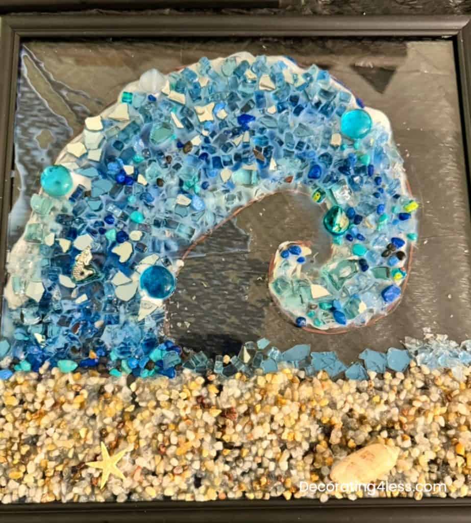 sea glass wave and sand on glass diy wall art variation