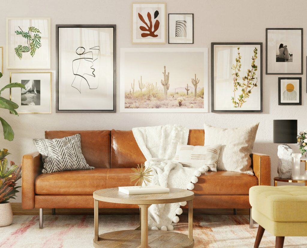 Vibrant thrifted framed artwork gallery wall decor and wall art enthusiasts.